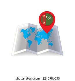 Round pin with flag of Turkmenistan on the map