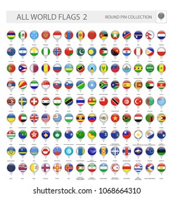 Round Pin Icons of All World Flags. Part 2. All World Flags Vector Collection.