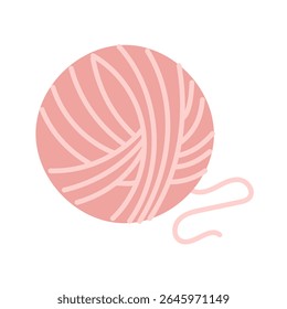 Round pink ball of yarn. An isolated item for handicraft. cozy atmosphere. A flat color illustration. For designing websites about knitting, handicrafts, apps, blogs, printed products, or hobby items
