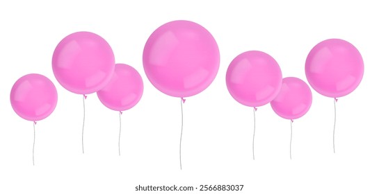 Round pink balloons on isolated background. Glamour elements banner template