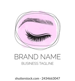 Round Pink Brow and Lashes Artist Logo with Eyelashes