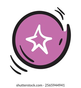 Round pink button with a white star. Simple vector element on white background. Hand drawn favorite, rating, priority icon for website design, banner