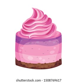 Round pink cheesecake. Vector illustration on a white background.