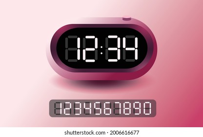 Round pink digital alarm clock with digital numbers with pink background