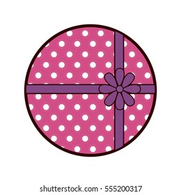 round pink gift box present ribbon dots vector illustration eps 10