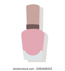 Round pink glossy nail polish bottle with  cap.