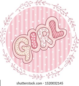 Round pink label with baby girl word
