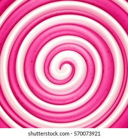 Round Pink Lollipop Background. Sweet Candy Pattern. Vector Illustration