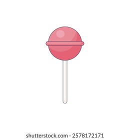 Round pink lollipop on a stick. Isolated object, flat illustration