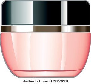 Round Pink matte plastic jar with lid for cosmetics - body cream, butter, scrub, bath salt, gel, skin care, powder. Realistic packaging mockup template. Front view. Vector illustration.Skincare