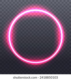 Rund rosafarbener Neonrahmen auf transparentem Hintergrund. Abstrakte, leuchtende Ring-Vektorgrafik