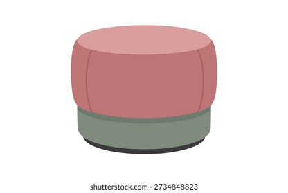 Round pink ottoman stool with green base and black foot