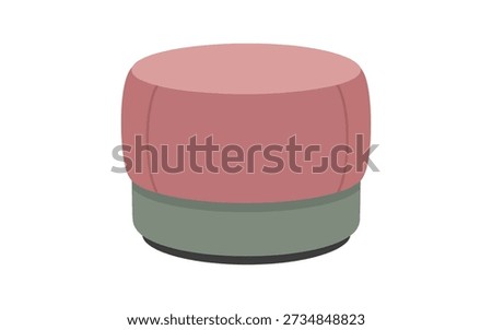 Round pink ottoman stool with green base and black foot