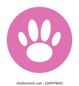 Round pink paw icon. Paw button. Cat footprints. Vector.