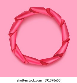 Round pink realistic ribbon frame