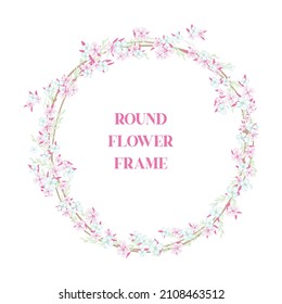 Rund rosa Aquarellblume Rose Eukalyptus. Vorlage Hochzeitskarte. Rosenrahmen.