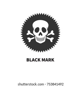 Round pirate black mark with skull and crossbones. Vector illustration