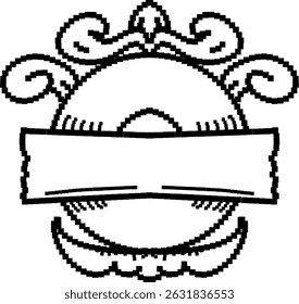 Round pixel ornament design with a board in the middle and a touch of traditional carving