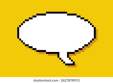 Round Pixelated Speech Bubble On Yellow Background Vector Illustration