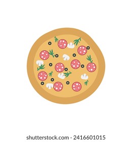 Round pizza icon. Pizzeria food sign. Fast food symbol. Quality design element. Flat style pizza icon. Editable stroke. Vector illustration