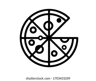 una pizza redonda con un vector aislado perdido en blanco y negro para signos, logotipos, aplicaciones o sitios web