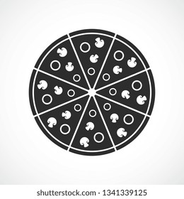 Round pizza vector icon isolated on white background