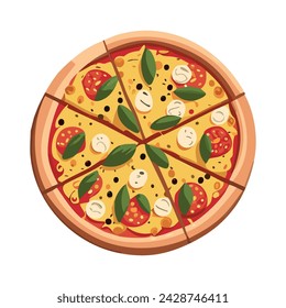 Ilustración vectorial de pizza redonda sobre fondo blanco