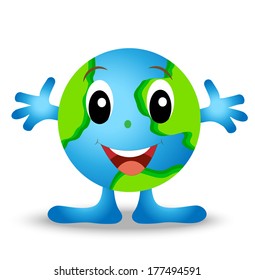 a round planet is earth, merry personage, vectorial illustration