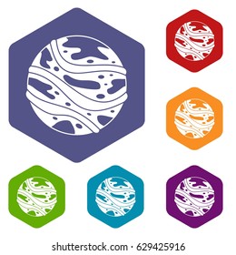 Round planet icons set hexagon isolated vector illustration