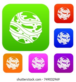 Round planet set icon color in flat style isolated on white. Collection sings vector illustration