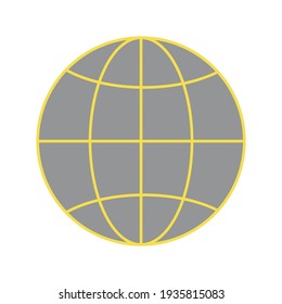 Round planet in trending colors 2021 yellow and gray. Sphere with contours isolated on a white background. Vector graphics.