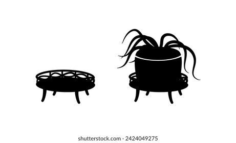 Round Plant Stand, black isolated silhouette