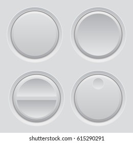 Round plastic buttons on matted background. Vector 3d illustration