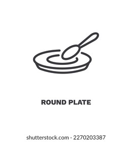 Rundschild-Symbol. Das runde Tellersymbol aus der Restaurantkollektion. Rahmenvektor einzeln auf weißem Hintergrund. Bearbeitbare runde Plattensymbole können im Web und mobil verwendet werden