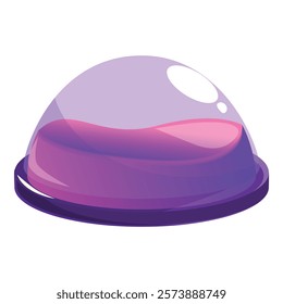 Round platform displaying a purple chemical substance under a glass dome