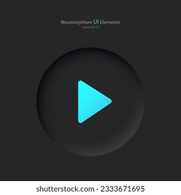Round play button on a black background. User interface elements in the style of neumorphism, UX, UI. Vector illustration.