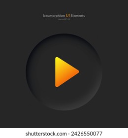 Round play button on a black background. User interface elements in the style of neumorphism, UX, UI. Vector EPS 10.
