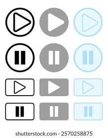 Round play button and pause button icon set, Rectangular play and pause button vector set