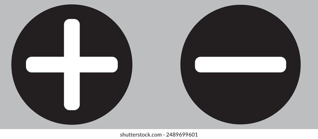Iconos redondos más y menos con diferentes grosores. Vector.