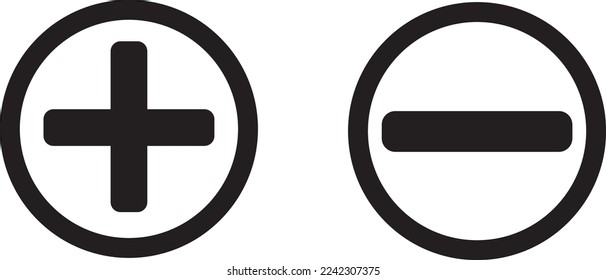 Round plus sign and minus sign icon set. Vector.