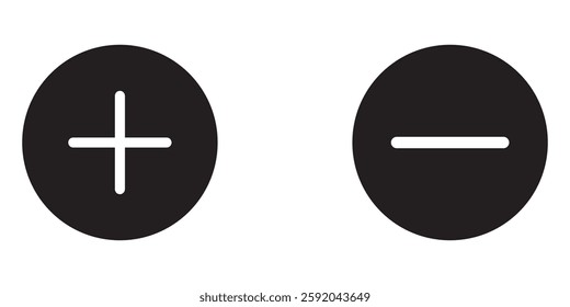 Round plus sign and minus sign icon set. Transparent png