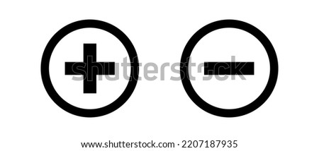 Round plus sign and minus sign icon set. Vector.