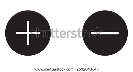 Round plus sign and minus sign icon set. Transparent png