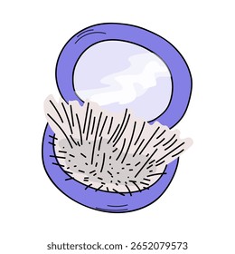 Round pocket hair comb on white background. Small compact folding comb hand drawn in doodle style