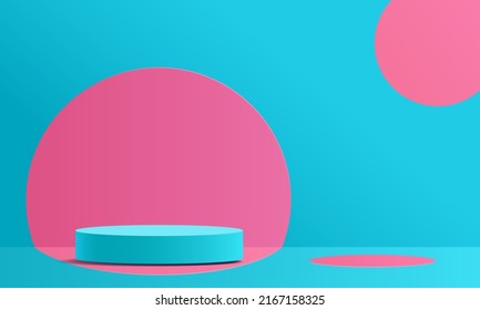 Round podium background with geometrical 3d shapes, Colorful design suitable for summer.