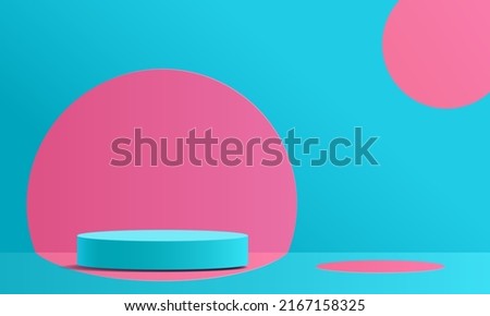 Round podium background with geometrical 3d shapes, Colorful design suitable for summer.