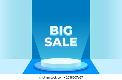 Round podium . Blue background for the presentation. Stage empty with lighting for decor product, advertising, award. Vector illustration