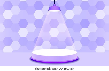 Round podium . blue background for the presentation. Stage empty with lighting for decor product, advertising, award. Vector illustration
