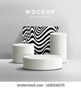 Round podium and curve lines texture vector illustration