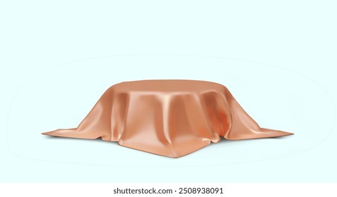 Round podium, decorated with silk. Stage covered with shiny fabric